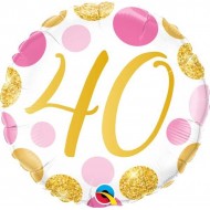 Pink & Gold Dots 40th Birthday Balloon 